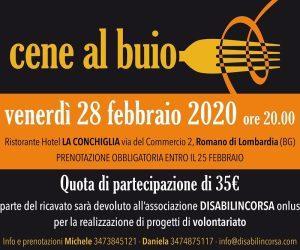 locandina della cena al buio che si terrà il 28 febbraio 2020